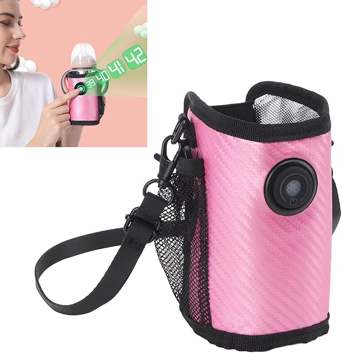 SIXRUN Baby Milk Bottle Warmer Bag, Portable Baby Bottle Heater with 23 Levels of Temperature Control (Rose Red)