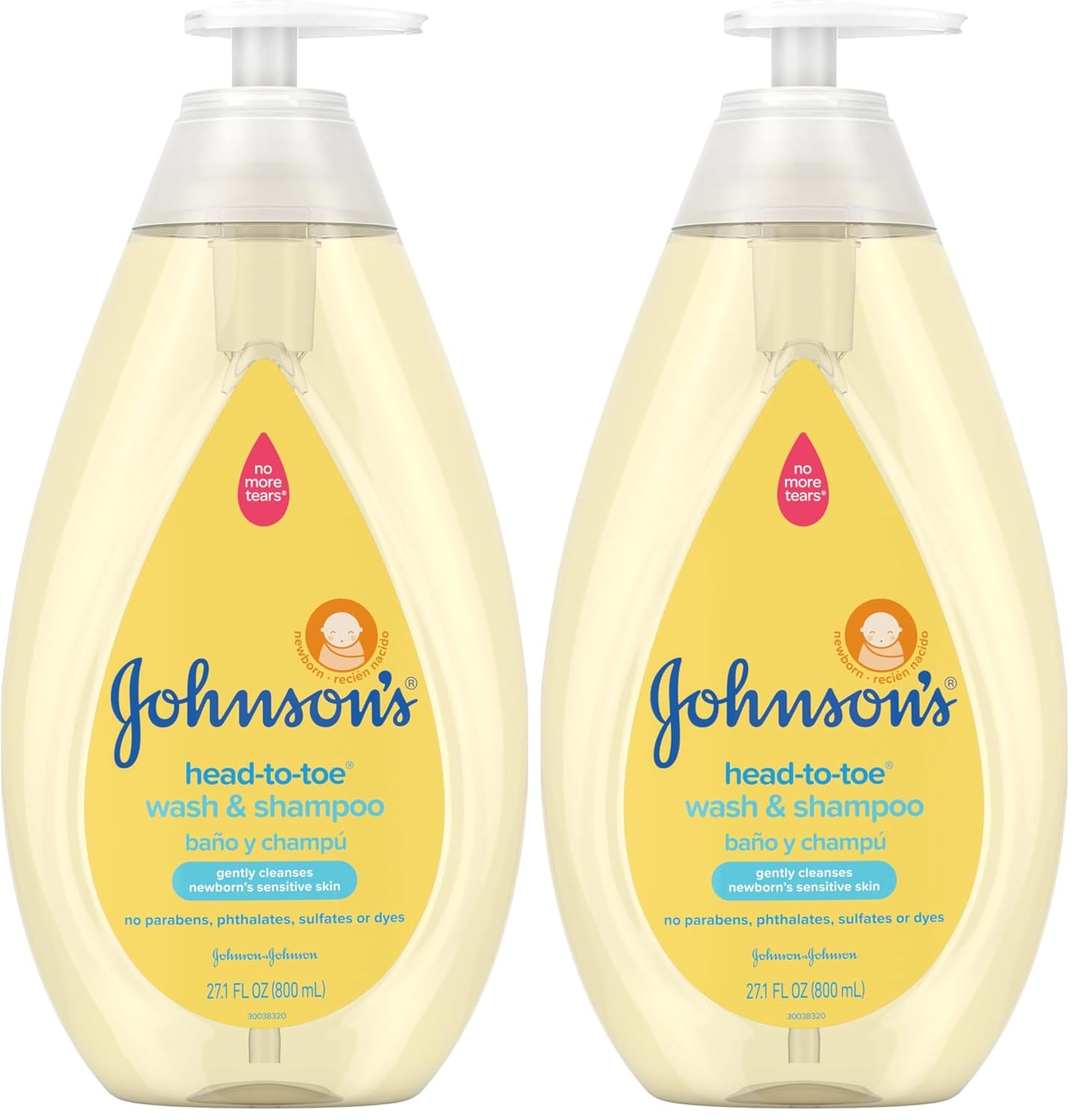 Johnson's Head-to-Toe Gentle Tear-Free Baby & Newborn Wash & Shampoo, Sulfate-, Paraben- Phthalate- & Dye-Free, Hypoallergenic Wash for Sensitive Skin & Hair, 27.1 fl. Oz (Pack of 2)