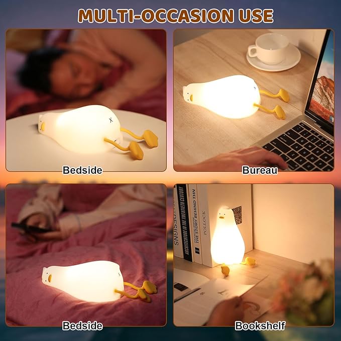 Duck Night Light, Touch Control Dimmable Silicone Bedside Lamp for Kids, USB-C Charging & 30-Min Timer, Nursery Decor Gift