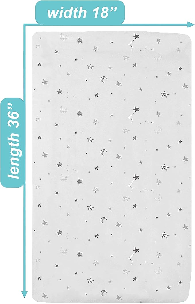 American Baby Company 100% Natural Cotton Fitted Cradle/Bassinet Sheet 36" x 18" - Soft, Breathable & Hypoallergenic Bed Sheet, Gray Stars and Moons, Neutral for Boys & Girls