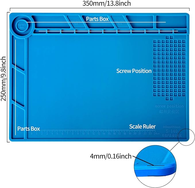 Kaisi S-140 Magnetic Insulation Silicone Soldering Mat, Heat Resistant Work Mat 932F for Repair Electronics, Phone, Soldering Iron, Gun, BGA, Workbench, Size: 13.8 x 9.8 inch