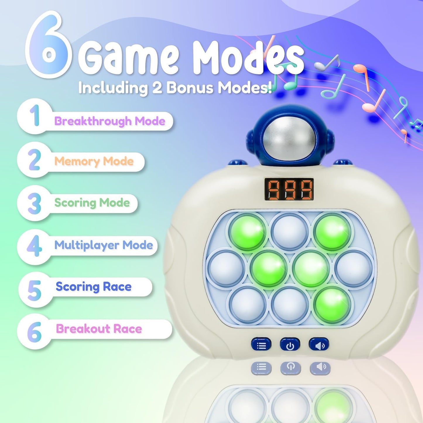 Marlo & Buzz Fast Push Game Toy with Popit Game Controller, Pop Fidget Animal with LED Screen - Sensory and Memory Console, Quick Bubble Light Toy, Pocket Games (Astronaut)