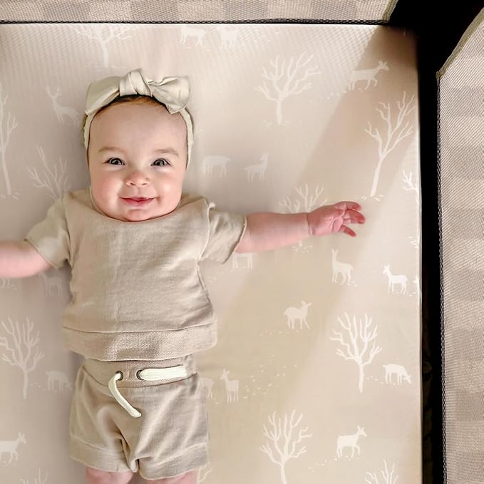 Stretchy Ultra Soft Jersey Knit Fitted Pack n Play Sheets 3 Pack, Portable/Mini Crib Sheets for Girls, Universal Fit for Pack N Plays Safe and Snug, Beautiful Blush Pink Floral and Cute Animals Print