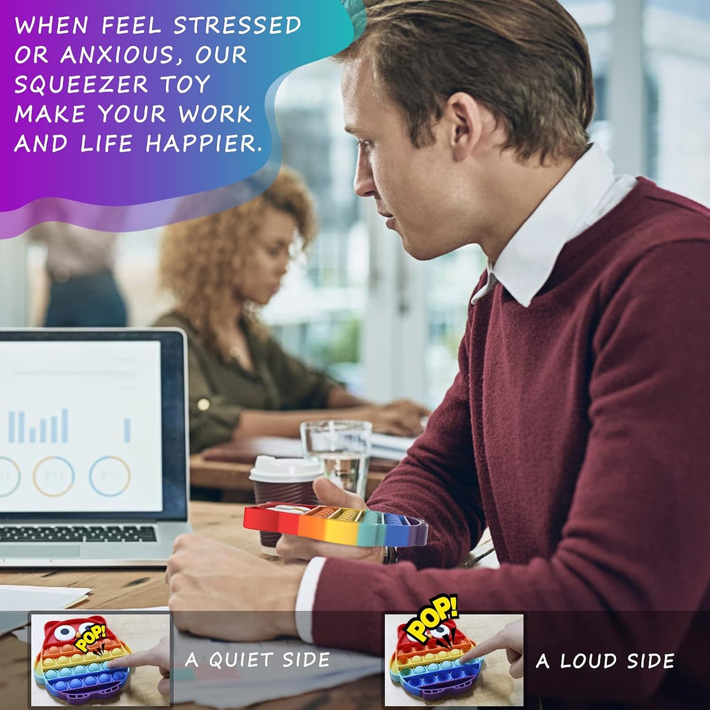 Pop Fidget It Toy,Push Pop Bubble Fidget Sensory Toy,Autism, Stress, Anxiety Toy for Kids and Adults(Rainbow-Owl)