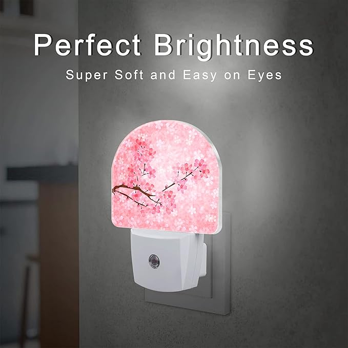 Pink Cherry Blossoms Night Light Plug into Wall, Blooming Cherry Tree Dusk to Dawn Night Light Plug in,0.5w Energy Saving Sleep Friendly NightLight for Kids Boys Girls Home Decor
