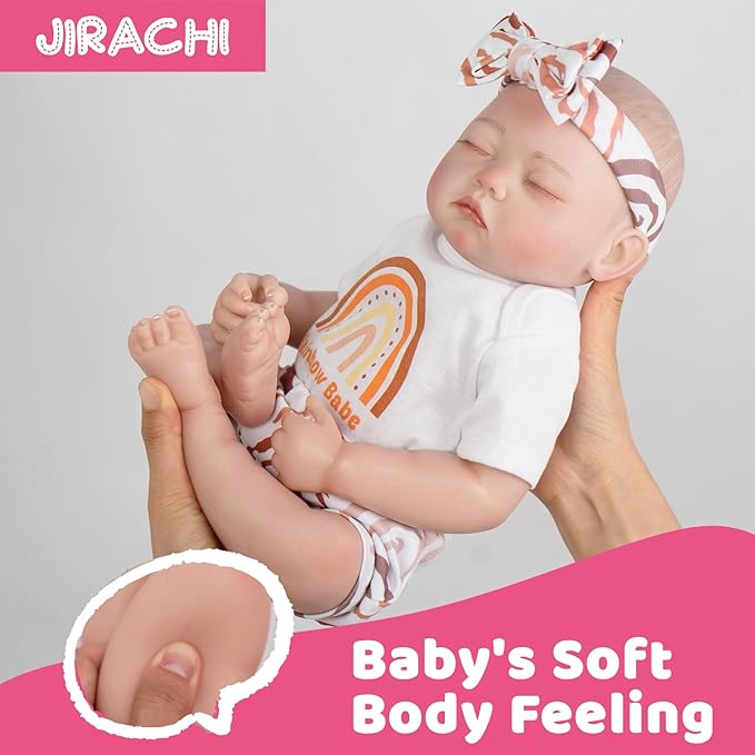 Jirachi Lifelike Reborn Baby Dolls, 18-Inch Adorable Real Life Full Body Vinyl Sleeping Baby Girl, Cute Realiatic Reborn Baby with Feeding Kits