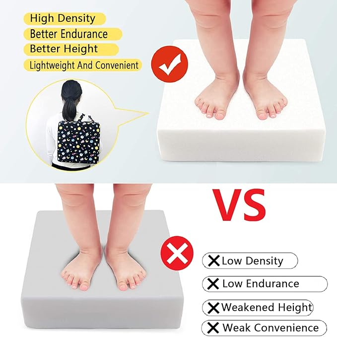 Taeku Booster Seat for Dining Table, Portable Kids Toddler Booster Chair Increasing Cushion Cartoon Seat Pad with 2 Safety Buckles for Kitchen Restaurant (Planet Black)