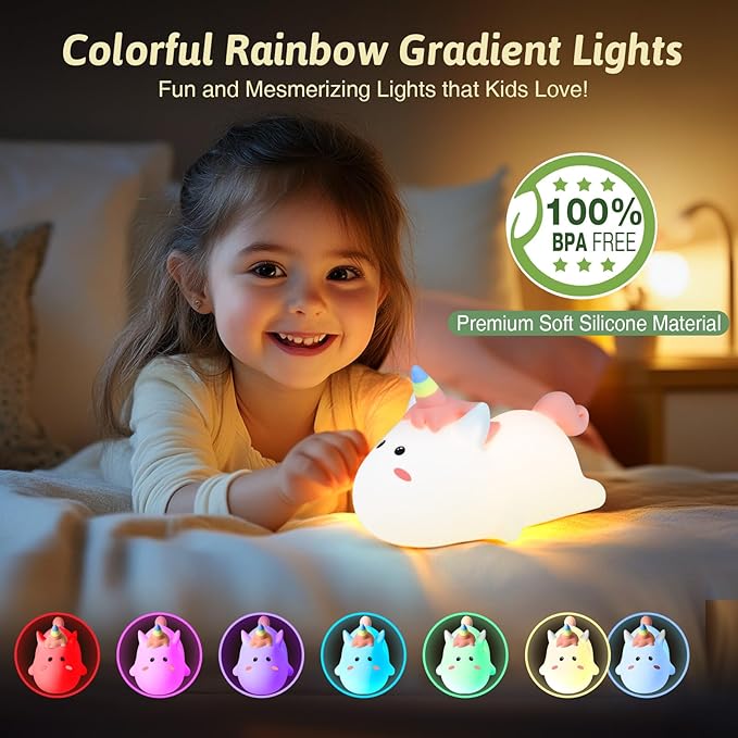 Dealswin Night Light for Kids, Cute Animal Touch lamp, Color Changing Silicone LED Night Light, Table Lamp Bedside Lamp Nursery Night Lamp Gifts for Girls Toddler Baby Room Decor