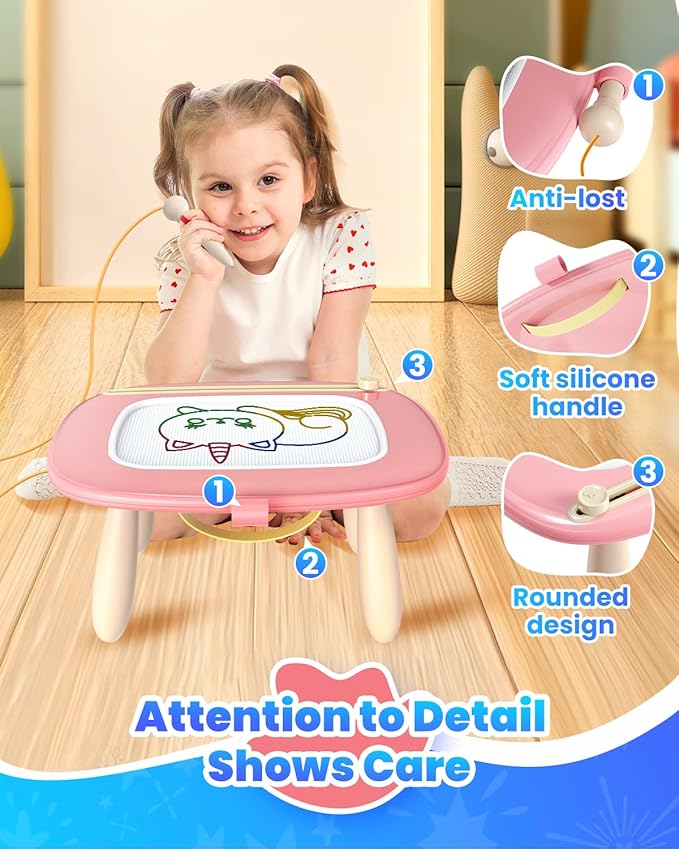 Magnetic Drawing Board, Toddler Girl Toys for 1-2 Year Old, Doodle Board Pad Learning and Educational Kids Toys for 1 2 3 Year Old Baby Girl Birthday Christmas GIF- Pink