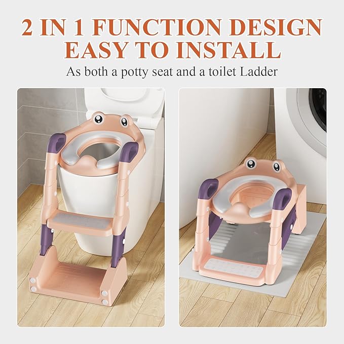 Potty Training Seat, Toddler Toilet Seat for Little Boys Girls, Potty Training Toilet with Urinals, Toddler Step Stool Ladder and Splash Guard (Pink)