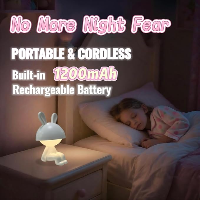 Night Light | Mini Desk Lamp | Table Lamps for Night Stands LED Cute Bunny 3 Level Dimmable Touch Light with Rechargeable Battery for Bedside Living Room Home Decor Christmas Gifts(White)