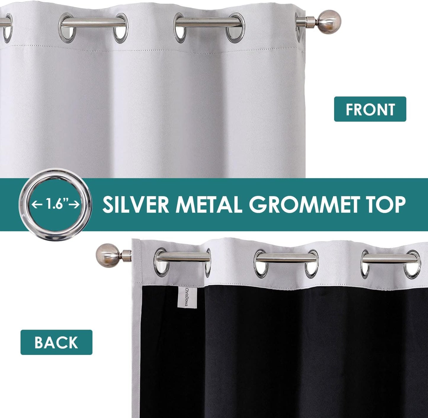 ChrisDowa 100% Blackout Curtains for Bedroom with Black Liner, 2 Thick Layers Total Blackout Thermal Insulated Grommet Window Curtains 2 Panels Set (Greyish White, 52 x 84 Inch)