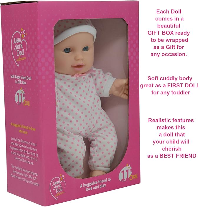 11 inch Soft Body Boy Baby Doll in Gift Box - Doll Pacifier Included -Toy Dolls for Boys and Toddlers (Caucasian)