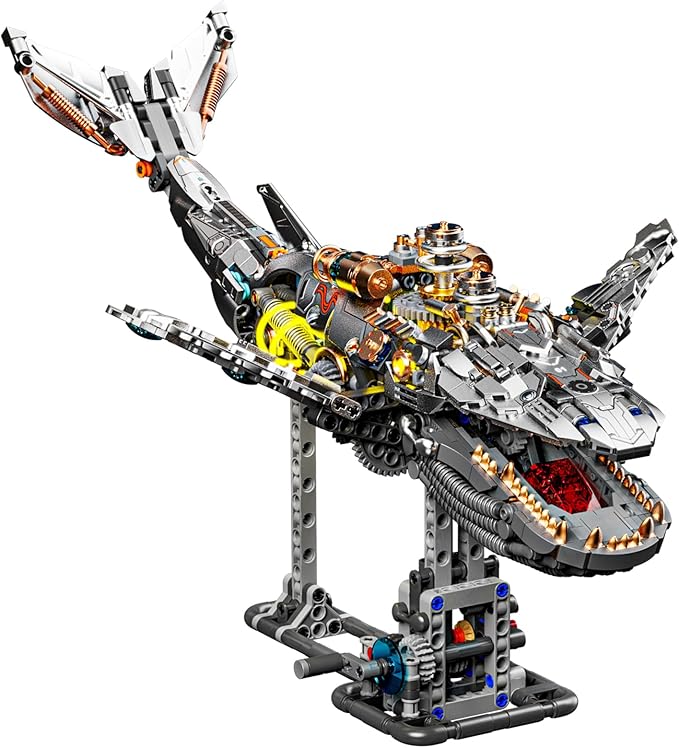 Mech Whale Building Kit with LED Lights, Compatible with Lego Shark, Creative Ocean Building Block Toys, Interactive Design, Home/Office Decor, Gift for Adult＆ Kids Age 12+