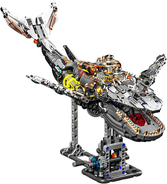 Mech Whale Building Kit with LED Lights, Compatible with Lego Shark, Creative Ocean Building Block Toys, Interactive Design, Home/Office Decor, Gift for Adult＆ Kids Age 12+