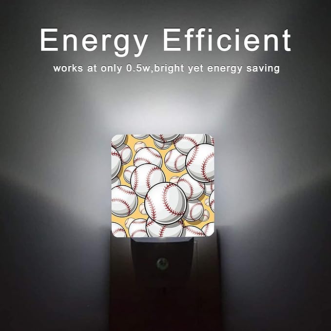 Ball Night Light,Baseball Softball Plug-in Night Lights with Dusk-to-Dawn Sensor for Bedroom, Bathroom and Living Room 0.5W Sleep Friendly Ideal for Women/Girls/Boys Gift