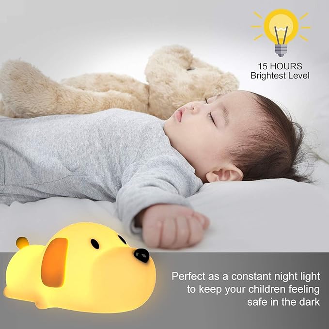 Silicone LED Papa Puppy Night Light Touch Sensor Switching Night Lamp, Transform Between Warm White 2700K and White 6500K, Safe SIL+ABS, Sleep Timer Setting for Kids Babies Bedside and Nursery