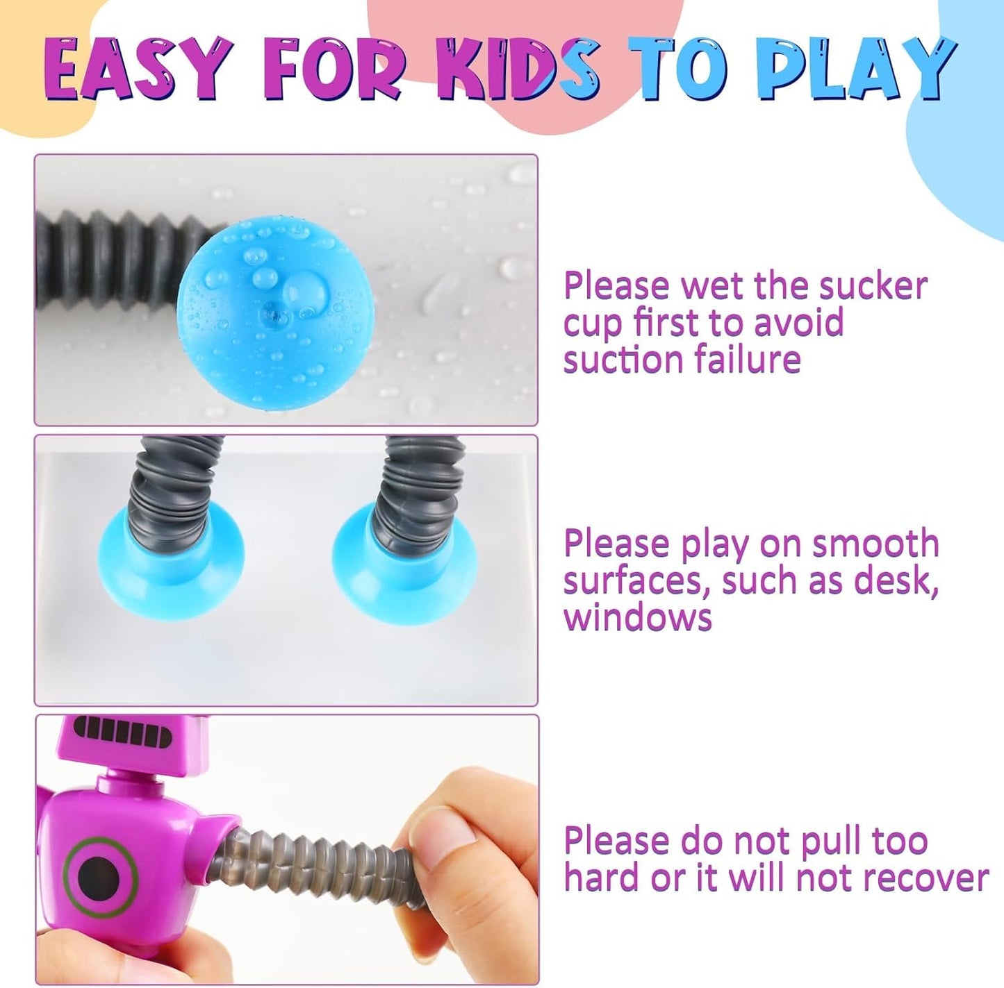 4 Pack LED Pop Tubes Robot Fidget Toys, Party Fvors Gifts for Kids, Telescopic Suction Cup Robot Fidget Toys for Kids, Birthday Gifts Treasure Box Toys for Kids Classroom