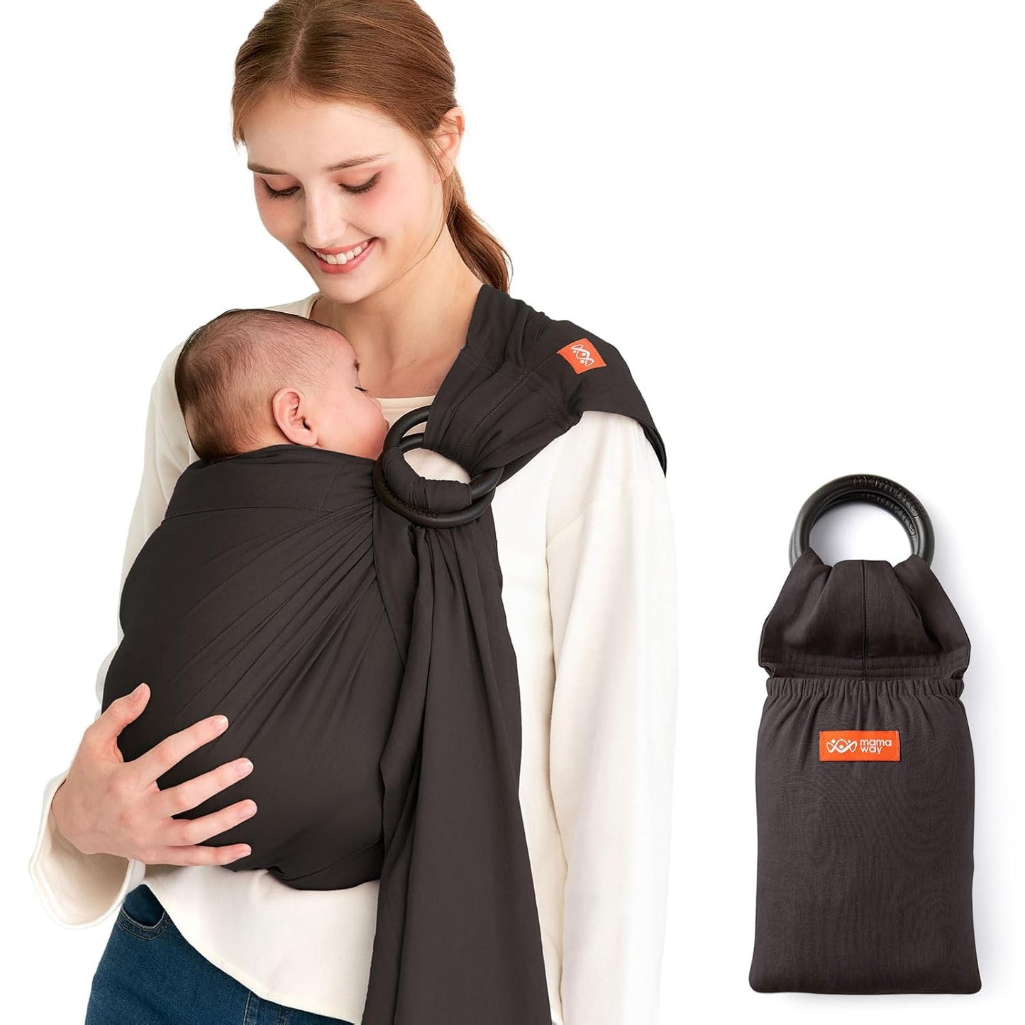Mamaway Baby Ring Sling Carrier - Newborn and Toddler Sling (Supports up to 165lbs), IHDI Certified, Rayon & Linen Made, Soft & Breathable, Nylon 66 Safety Rings, Storage Pocket Design, Charcoal