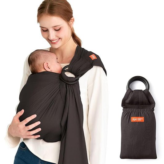 Mamaway Baby Ring Sling Carrier - Newborn and Toddler Sling (Supports up to 165lbs), IHDI Certified, Rayon & Linen Made, Soft & Breathable, Nylon 66 Safety Rings, Storage Pocket Design, Charcoal