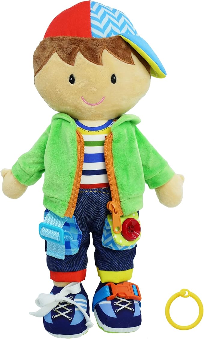 June Garden 15.5" Dressy Friends Terry - Educational Stuffed Plush Doll for Kids and Toddlers 2 Years and Up - Montessori Buckle Soft Toy