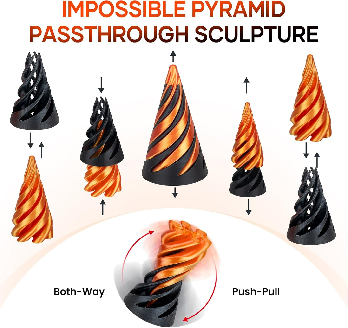 Impossible Cone, Spiral Decompression Toy, Spiral Cone Fidget Toys Impossible Pyramid Passthrough Sculpture, Mini Cones Pass Through Pyramid Fidget Toy for Stress and Anxiety Relaxing (2PCS)