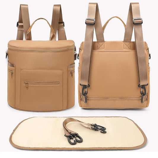 miss fong Neoprene Diaper Bag Baby Diaper Bag Large Capacity Neoprene Backpack with Changing Pad Travel Diaper Backpack with 16 Pockets for Mom & Dad-Brown