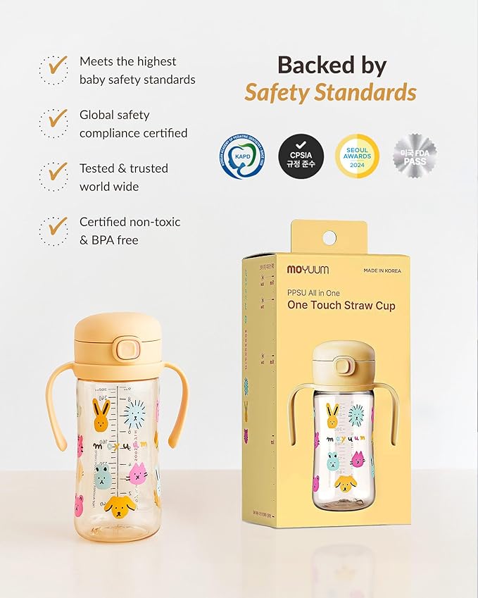 MOYUUM Leak Proof Sippy Cup with Handle | Made in Korea, 100% BPA Free PPSU, Magic No Spill Straw Cup with Attached Flip Top Lid, Easy to Hold for Babies and Toddlers, 6oz Purple