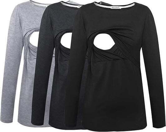 Smallshow Women's Maternity Nursing Tops Comfy Long Sleeve Breastfeeding T-Shirt