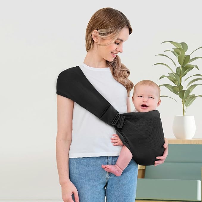Baby Sling Carrier, Baby Carrier Newborn to Toddler, Mesh Toddler Carrier, Lightweight Breathable Summer Baby Wraps Carrier, Baby Carriers One Size Fits All (Black)