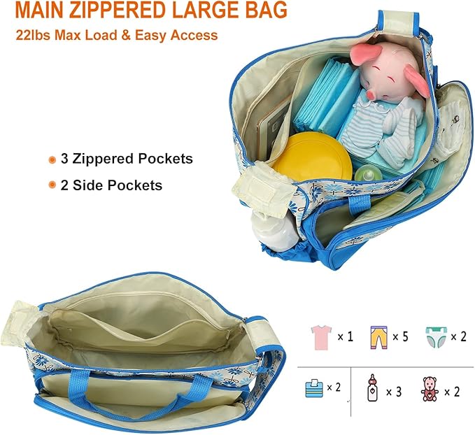 5Pcs Diaper Bag Tote Set,Large Mommy Bag with Portable Nappy Changing Pad,Pacifier Case,Travel Baby Bags for Mom