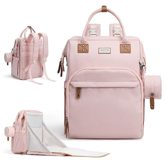 Diaper Bag Backpack, Multifunction Diaper Bag with Changing Pad, Baby Diaper Bags for Boys Girls, Stylish Large Capacity Travel Backpack for Moms Dads, Baby Shower Gifts,Unisex – Pink