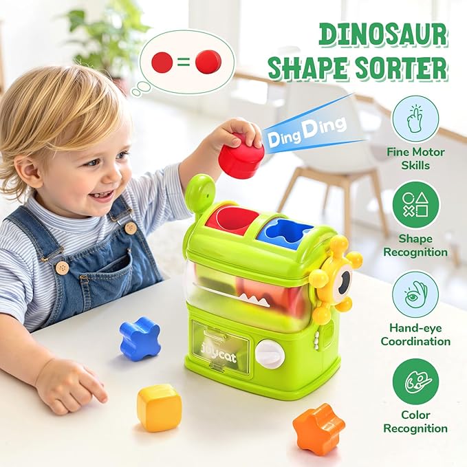 JoyCat Monster Eating The Shapes, Interactive Shape Sorter Toy for Toddlers 1-3, with 6 Rattle Shape Blocks and 2 Levers, Montessori Color Matching & Sorting Learning Toys, Gifts for 1 2 3 Year Old