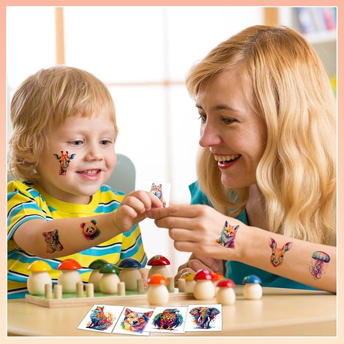 102 PCS Individually Wrapped Watercolor Animals Temporary Tattoo for kids - Cute Animals Temporary for Girls Boy Body Arm Shoulder Cute Tattoos Stickers, Birthday Party Supplies Gifts for Kids