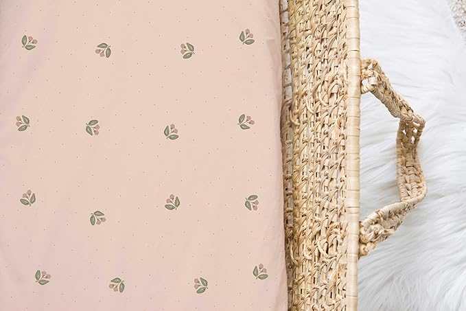 Ely’s & Co. Bassinet Sheets, Baby Girl Fitted Bassinet Mattress Sheet Set - 2 Pack, 100% Jersey Knit Cotton, fits Oval, Hourglass and Rectangle Mattress, Pink Vintage Floral Collection, 32”x16”x3”
