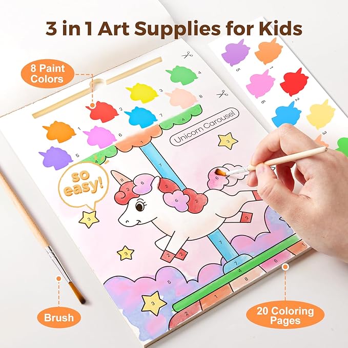 Jar Melo Paint with Water Books for Toddlers, Mess Free Watercolor Painting Activity for Kids Ages 1-3, 2-4, 4-6, Art Craft Coloring Gift with Brush, Airplane Travel Activities for Toddlers, Unicorns