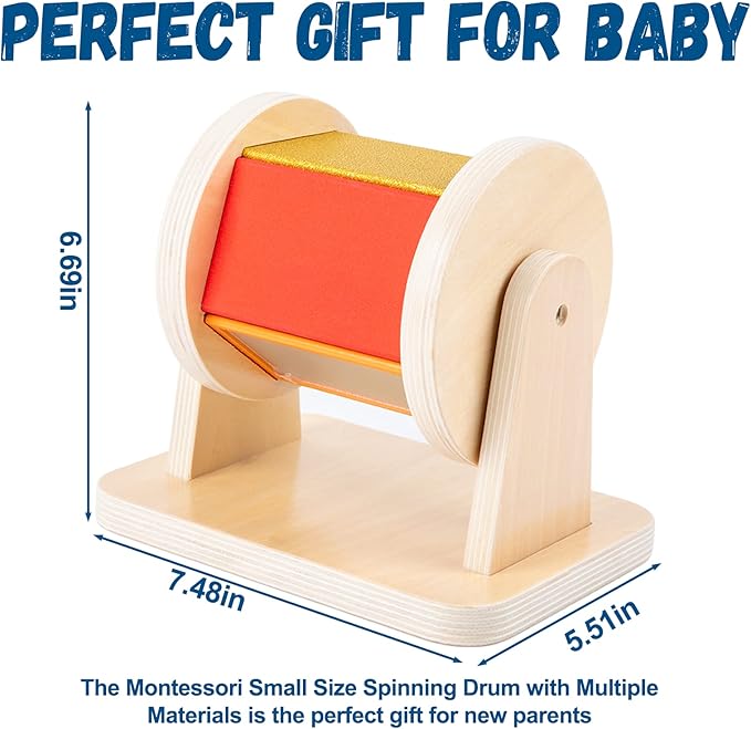 Adena Montessori Spinning Drum Baby Toys,Montessori Toys for Babies 6-12 Months Toddlers,Wooden Spinning Rainbow with Multiple Materials Baby Christmas Toys for Boy and Girls Gift(Medium-size Texture)
