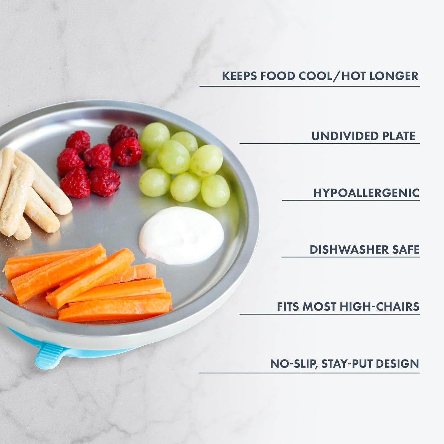 Avanchy Open Baby Plates with Suction – Stainless Steel Divided Plates for Toddlers, BPA-Free, Dishwasher Safe, Unbreakable, Non-Toxic, 100% Silicone Suction – Orange