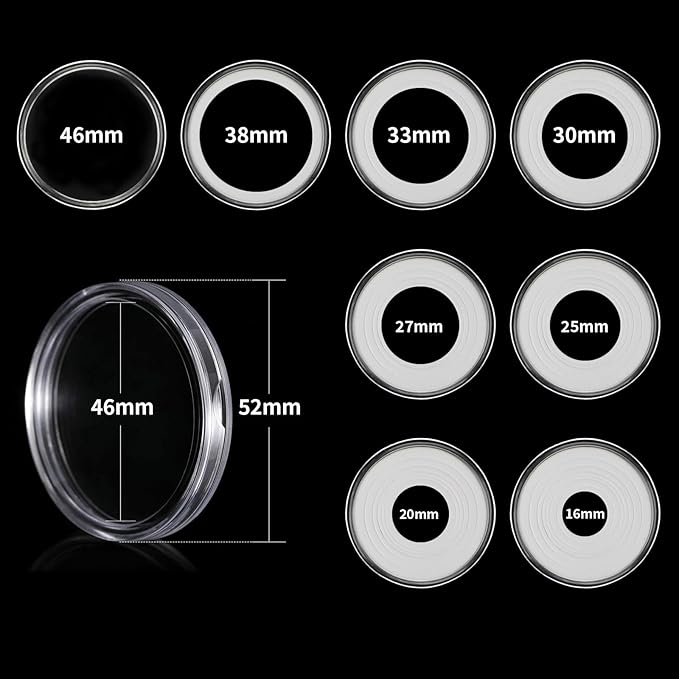 10PCS Clear Coin Capsules, Silver Dollar Coin Holder, Coin Holders for Collectors, Plastic Coin Case with Adjustable Gasket & Organizer Box for Morgan Silver Dollar | 16/20/25/27/30/33/38/46mm