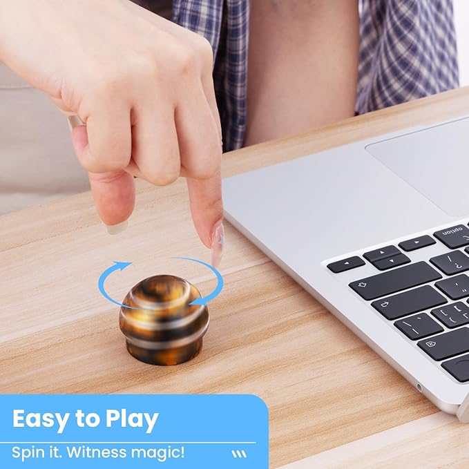 MAGICYOYO Kinetic Desk Toy Ball - Metal Fidget Spinner for Anxiety & ADHD Relief, Optical Illusion Spinning Toys for Adults, Parents - Ideal Gift for Office & Home (1.54'' , Black Golden)