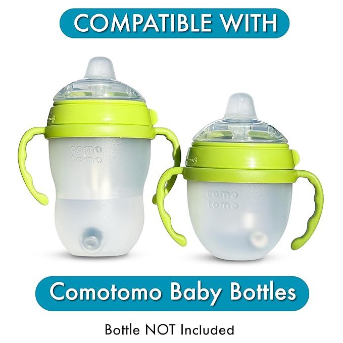 Sippy Cup Conversion Kit for Comotomo Baby Bottles 2-Count, Food Grade Silicone Spout Nipples, All Silicone Weighted Straw, Bottle Handles, Cleaning Brush, BPA-Free, 4+ Months (Sippy Spout, Green)