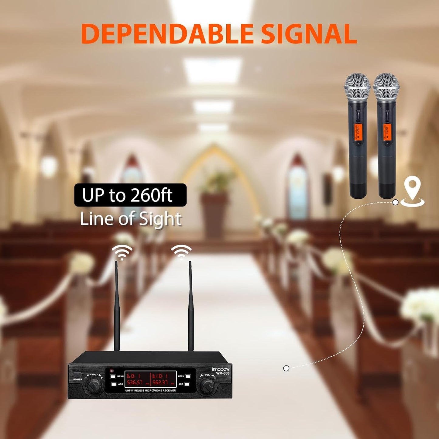 200-Channel Wireless Microphones System, Dual UHF Metal Cordless Mic Set, Auto Scan, Long Range 200-240Ft,16 Hours Use for Karaoke Singing, Church, 2022 Version(WM333)