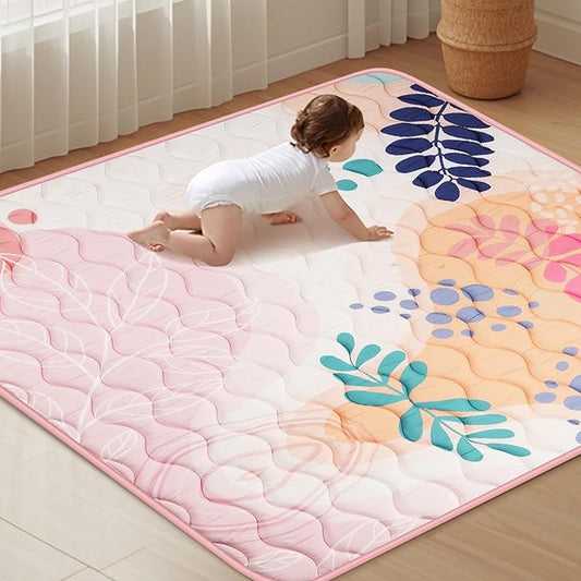 Baby Play Mat for Floor 50'' x 50'', Thicken Soft Padding Playmats for Playpen, Non Slip Baby Crawling Mat Foldable, Easy Care Machine Washable, Pink