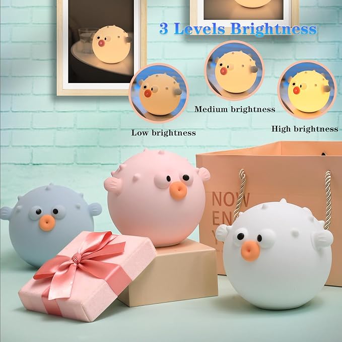 Cute Anemonefish Night Light, LED Squishy Night Lamp, Dimmable Timer Nursery Nightlight for Kids, Rechargeable Touch Lamp, Dorm Decor, Kids Funny Gifts (Blue Fish)