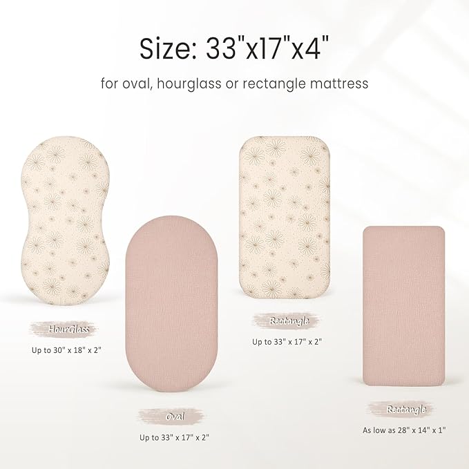 lulumoon Muslin Bassinet Sheets Baby: Cotton Bassinet Sheets Fitted for Boys and Girls - Bassinet Mattress Sheets for Oval Rectangle or Hourglass