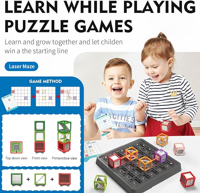 [2025 New] Reasoning Maze, Ultimate STEM Toys for Boys Age 8-12, Logic Game with 60+ Challenges, Toy for 8 9 10 11 12 13 14 Year Old Kid & Adult Birthday Gift - 19 Pcs Cubes
