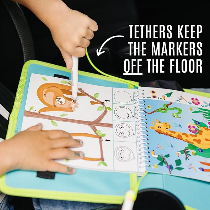 Totebook Kids Travel Educational Activity Book with Washable Markers - Car and Airplane Activities, Learning Toys for Toddlers- Search and Find, Reusable Stickers for Ages 4, 5, 6 (Jungle)