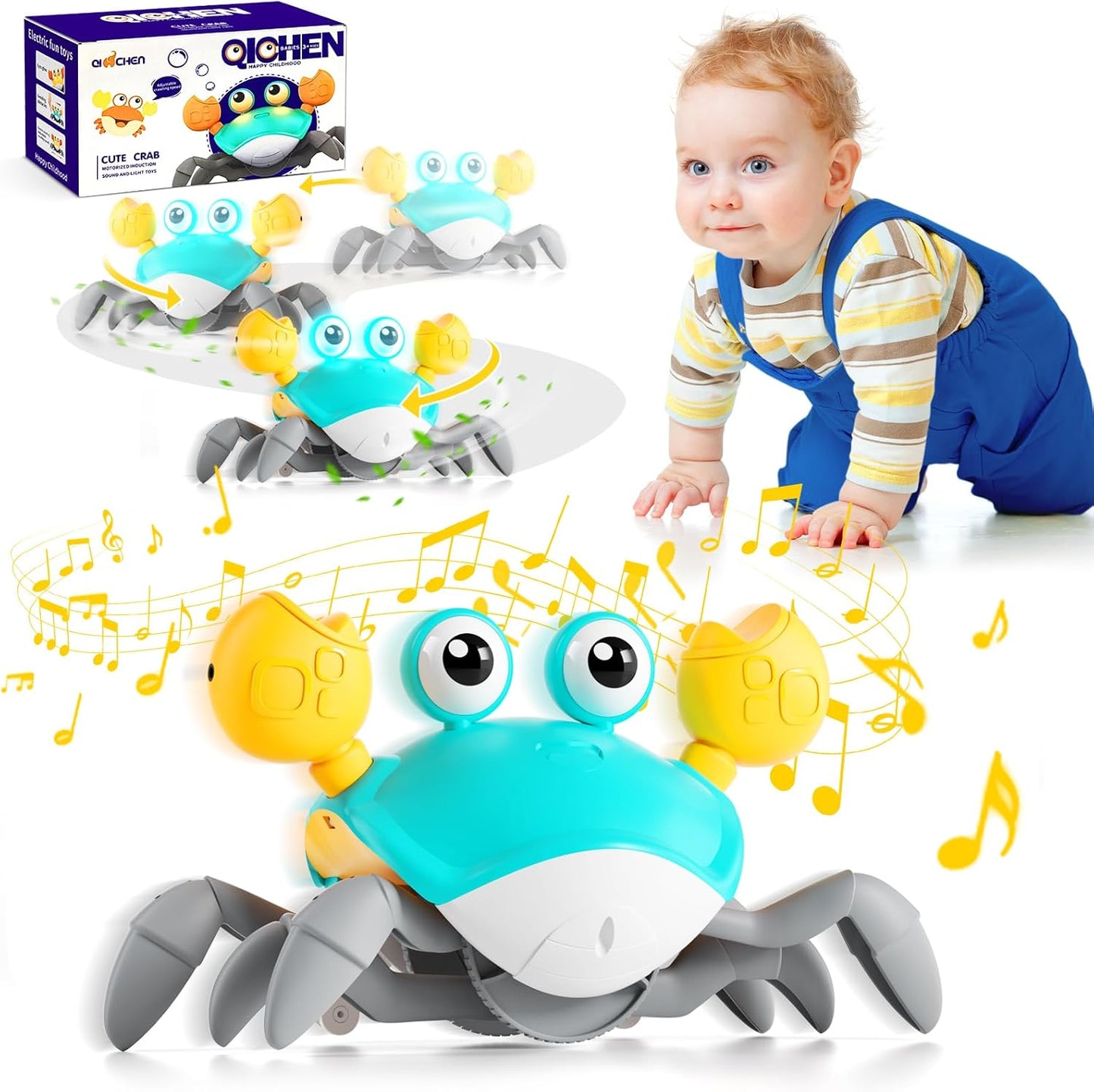 Crawling Crab Baby Toy - Infant Tummy Time Crab 3 4 5 6 7 8 9 10 11 12 Crab Toys for Babies Boy 3-6 6-12 Learning Crawl 9-12 12-18 36 Months Walking Toddler Development Birthday Gifts with Dancing