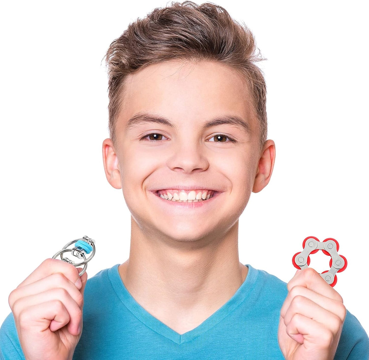 Hicarer 8 Pieces Fidget Toys Set includes 4 Flippy Roller Chain and 4 Six Roller Bike Chain Toys for Adults and Teenagers in Learning Help (Red, Sky Blue, Green, Black)