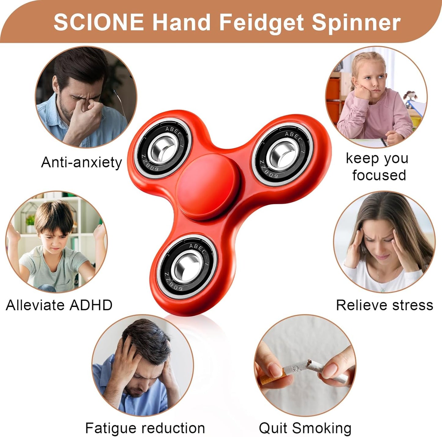 SCIONE Fidget Spinner Toy 1 Pack, Stress Anxiety Relief Sensory Fidget Toys for Kids Adults, Cool Fidget Spinners for ADHD Autism Birthday Gifts Stocking Stuffers Classroom Prizes for Boys Girls